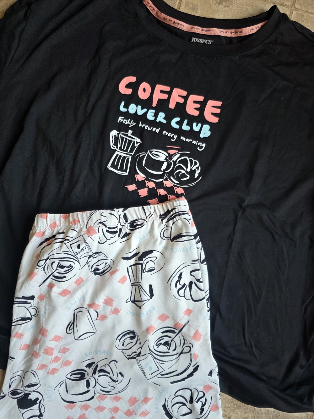 Joyspun Kids 'Coffee Lover Club' Black & Pink Pajama Set